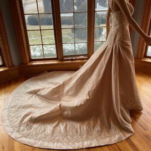 *Anjolique Gold Beaded Satin Taffeta Strapless Wedding Gown Bridal Dress Size 12